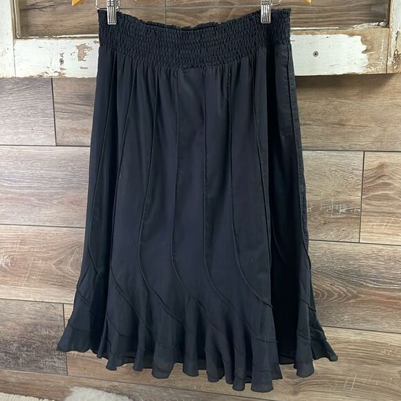 GRACE ELEMENTS Ladies Black Elastic Waist Pleated Ruffled Hemline Skirt SZ Med - Picture 3 of 8